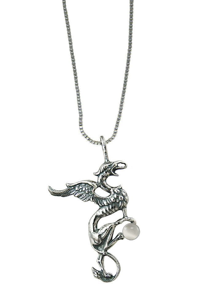 Sterling Silver King Arthur's Griffin Pendant With White Moonstone